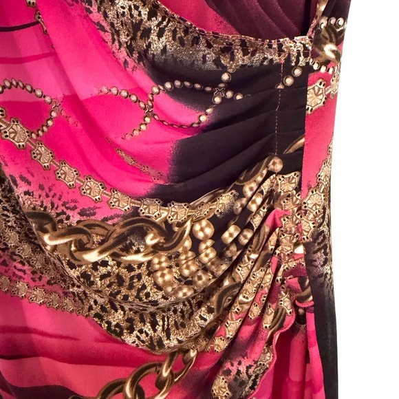 Joseph Ribkoff Chainlink Ruched Wrap Mini Dress Women's 8 Fuschia Vintage Y2K - Picture 3 of 9